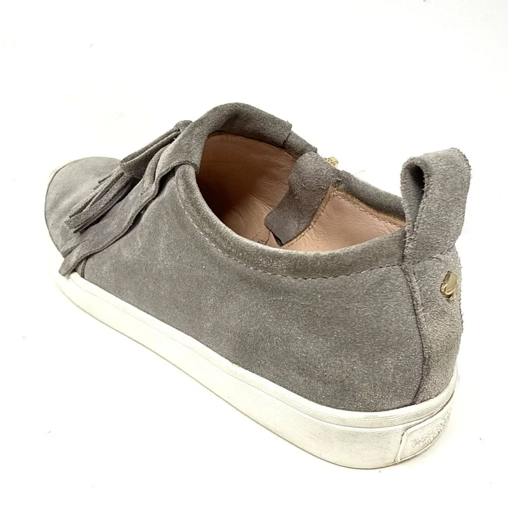 Kate Spade Suede Lenna Sneakers Womens Sz 6 Gray Kiltie Fringe Tassel Side Zip